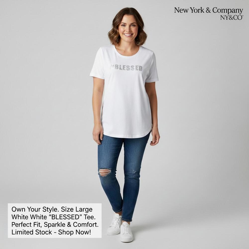 New York & Company White #BLESSED Tee Size Large